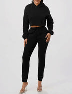 2Pc Set Crop Hoodie and Matching Sweat Pants